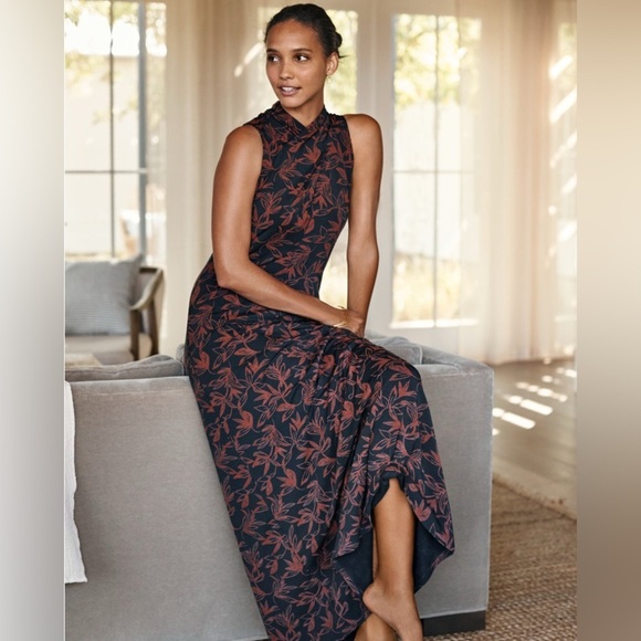 Dresses & Skirts - Garnet Hill Mock-Neck Knit Maxi Dress Floral Sleeveless Stretch M